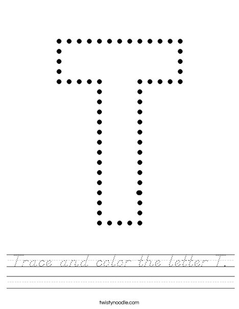 Trace and color the letter T. Worksheet