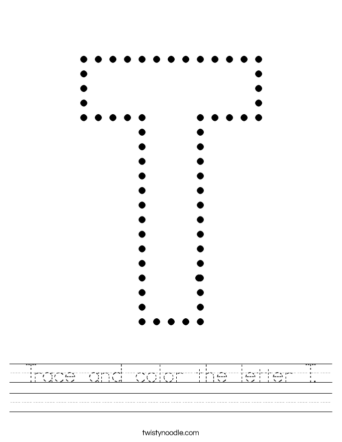 Trace and color the letter T. Worksheet