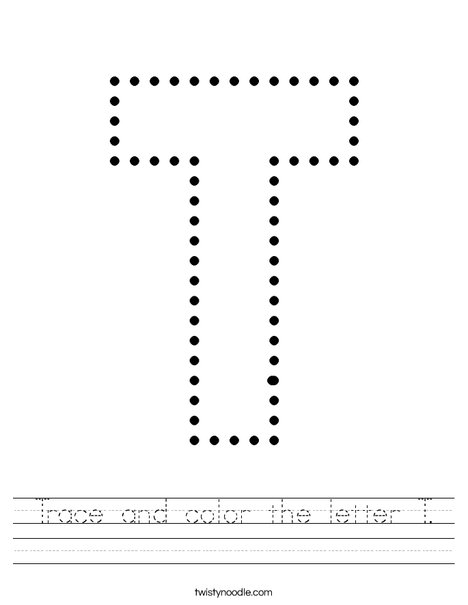 trace and color the letter t worksheet twisty noodle