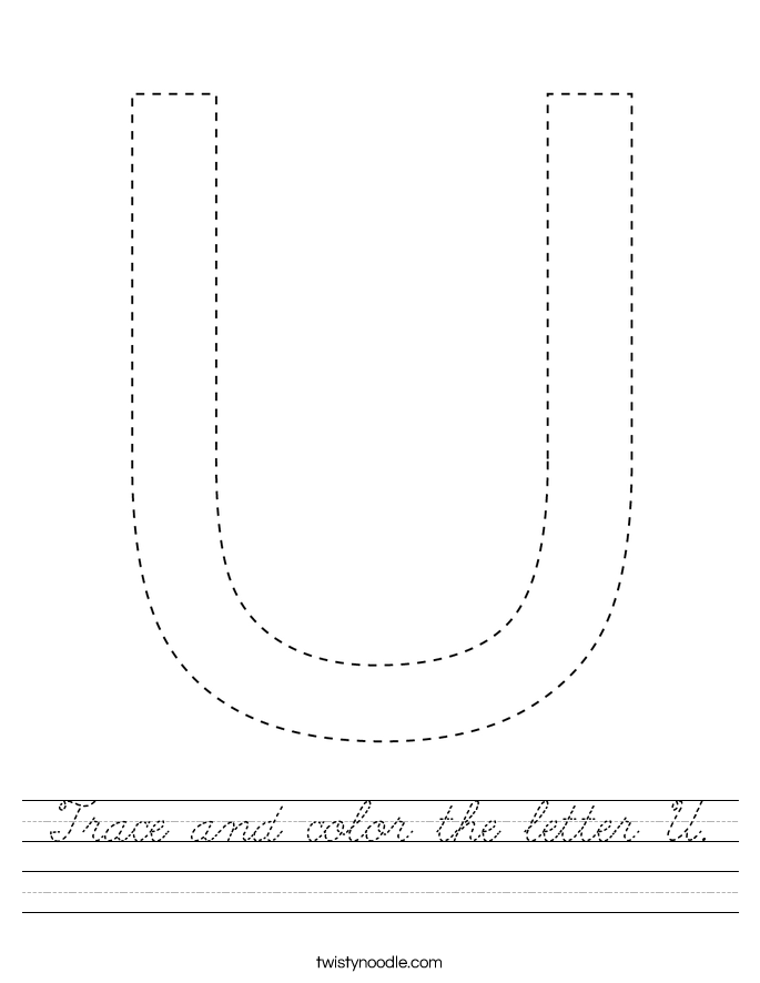 Trace and color the letter U. Worksheet