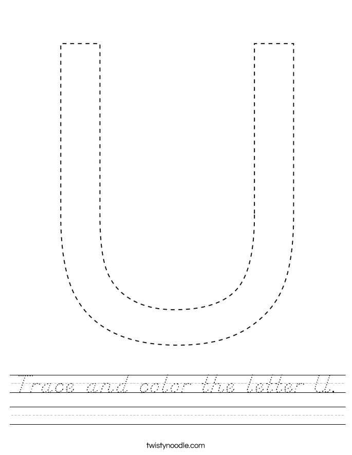 trace and color the letter u worksheet dnealian