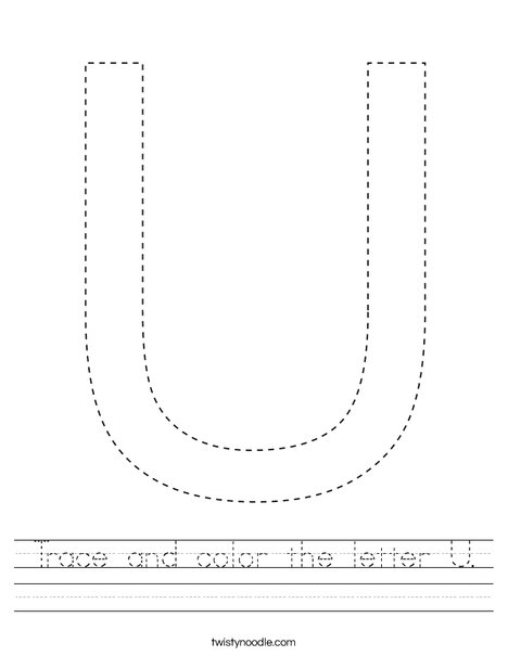 Trace and color the letter U. Worksheet
