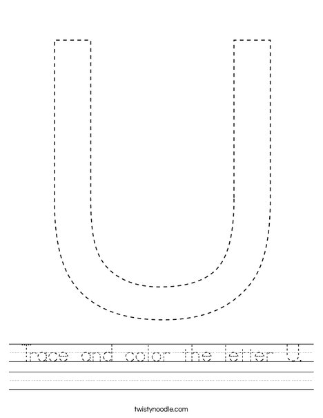 trace and color the letter u worksheet twisty noodle