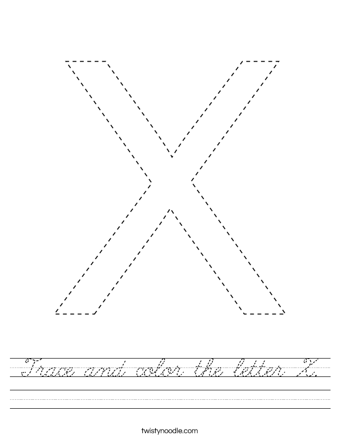 trace and color the letter x worksheet cursive twisty