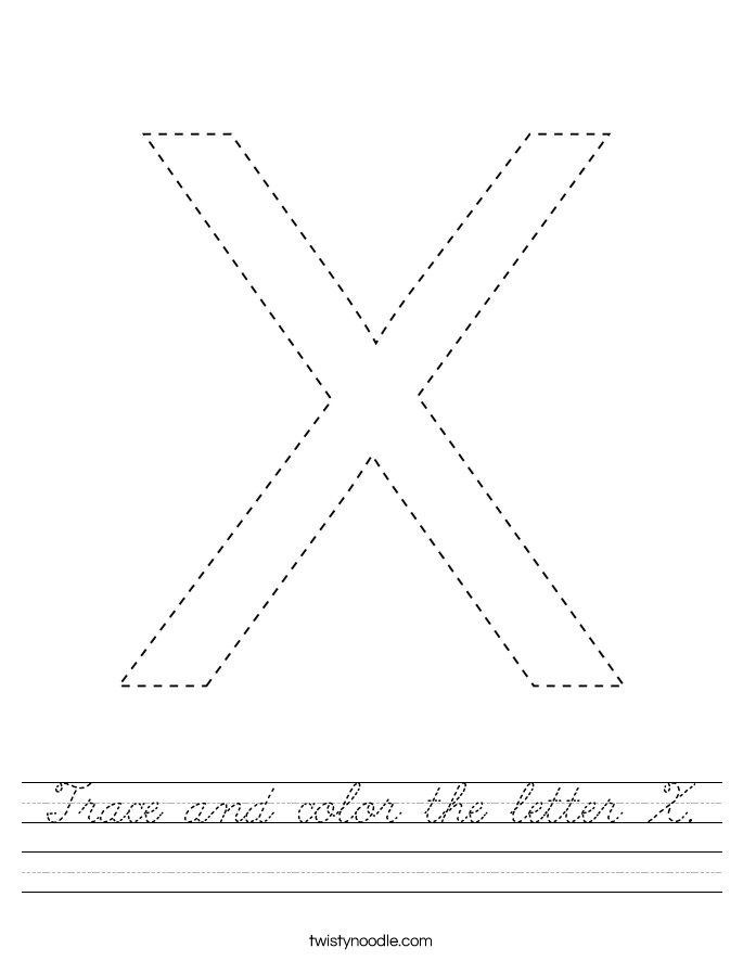 trace and color the letter x worksheet cursive twisty noodle