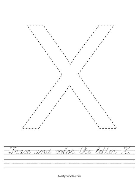 Trace and color the letter X. Worksheet