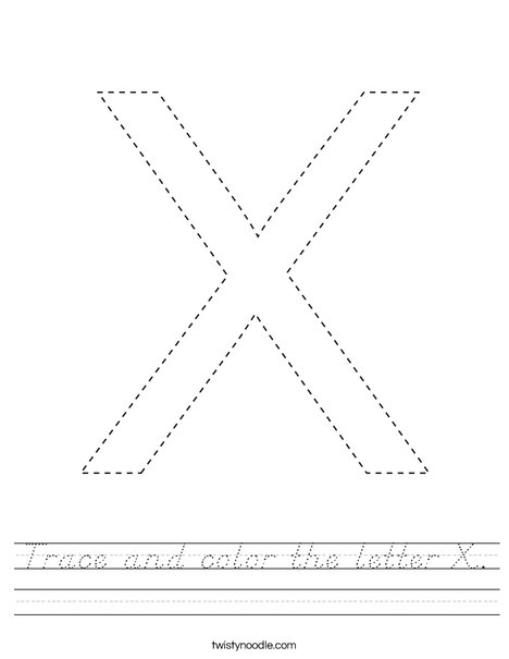 trace and color the letter x worksheet dnealian twisty noodle