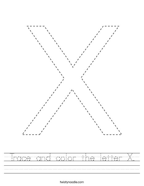 Trace and color the letter X. Worksheet