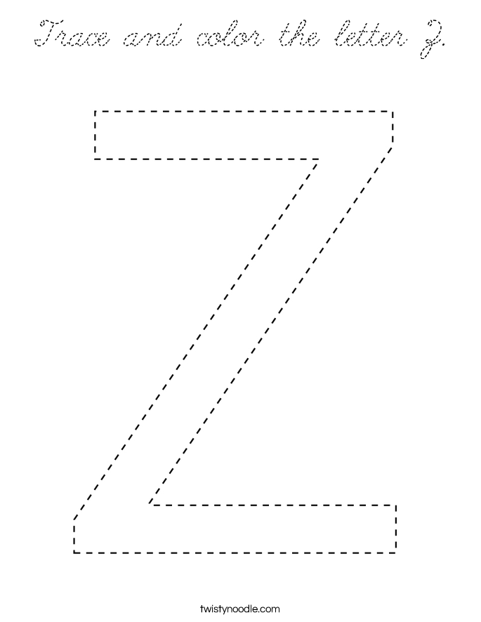 Trace and color the letter Z Coloring Page - Cursive - Twisty Noodle