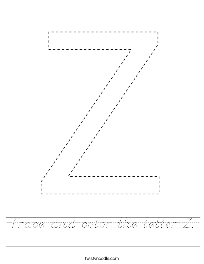 trace and color the letter z worksheet dnealian twisty noodle