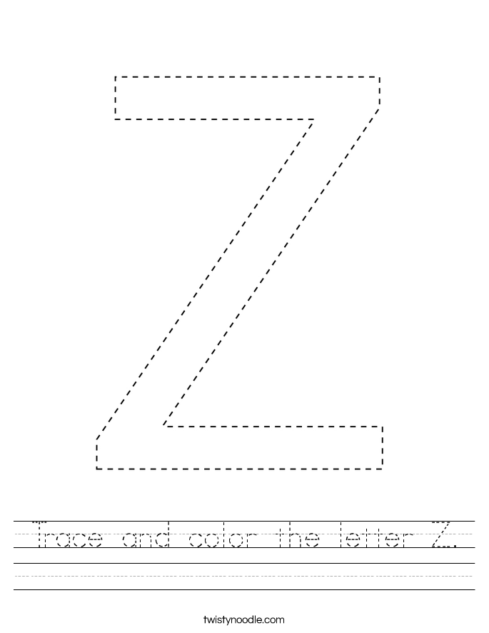 trace and color the letter z worksheet twisty noodle