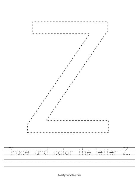 trace and color the letter z worksheet twisty noodle