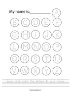 Trace and color the letters in your name Handwriting Sheet