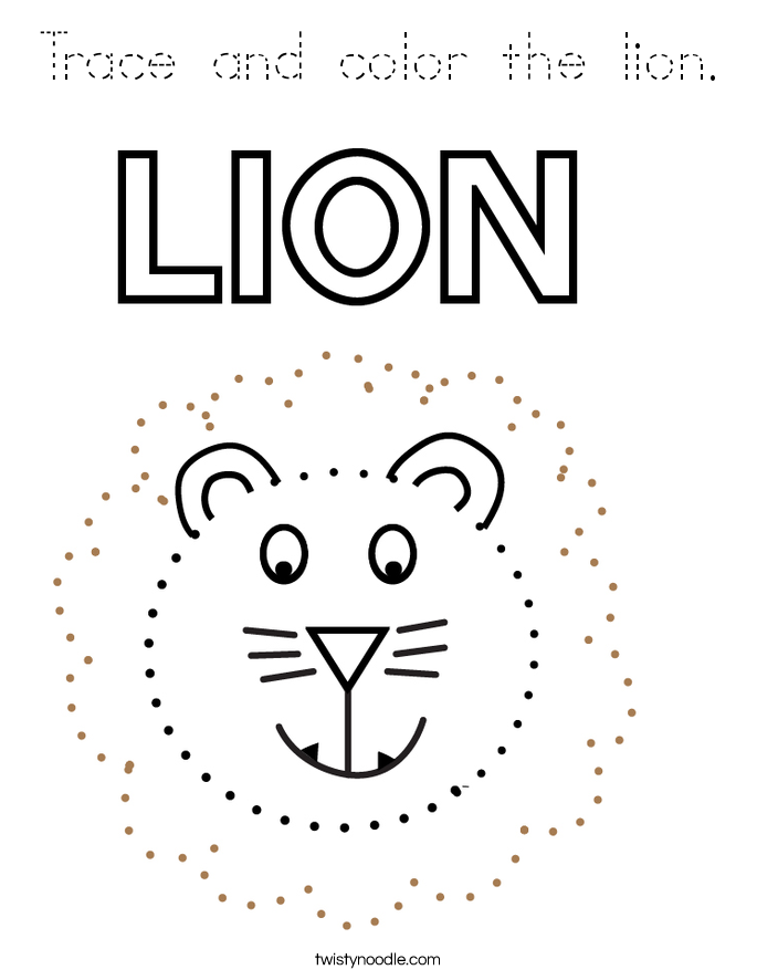 Trace and color the lion. Coloring Page