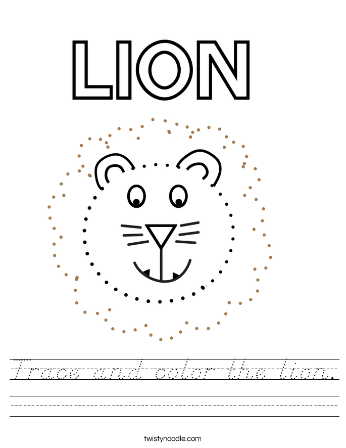 Trace and color the lion. Worksheet