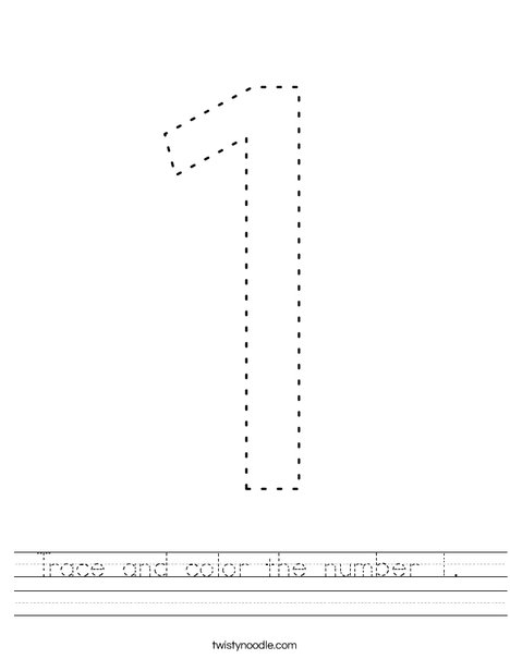 Trace and color the number 1. Worksheet