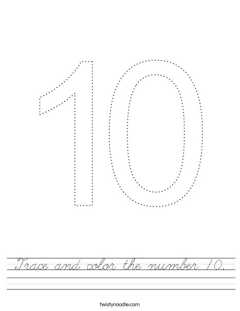 Trace and color the number 10. Worksheet