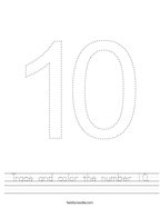 Trace and color the number 10 Handwriting Sheet
