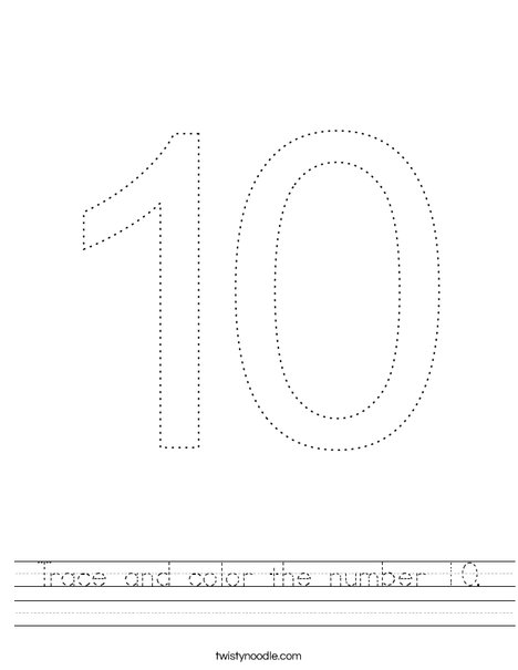 Trace and color the number 10. Worksheet