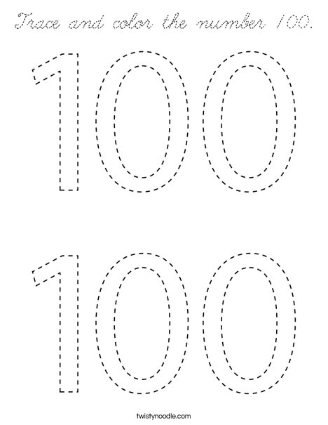 Trace and color the number 100. Coloring Page
