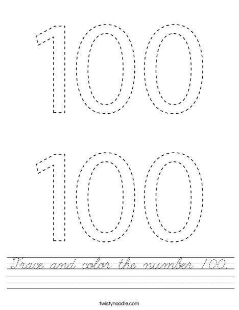 Trace and color the number 100. Worksheet