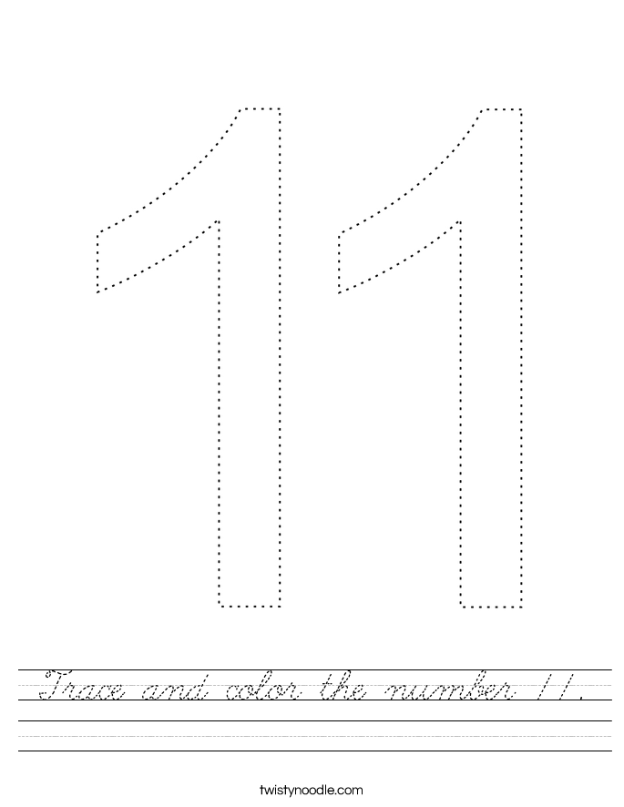 Trace and color the number 11. Worksheet