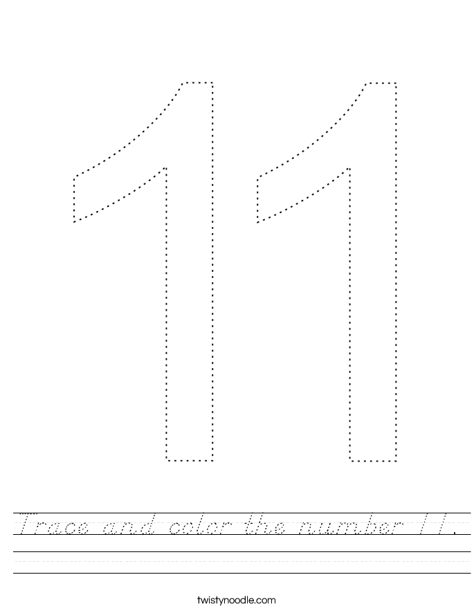 Trace and color the number 11. Worksheet