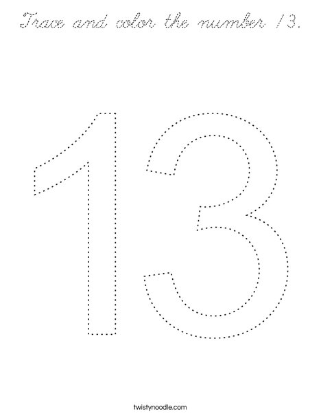 Trace and color the number 13. Coloring Page