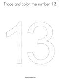 Trace and color the number 13 Coloring Page