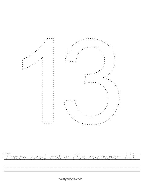 Trace and color the number 13. Worksheet