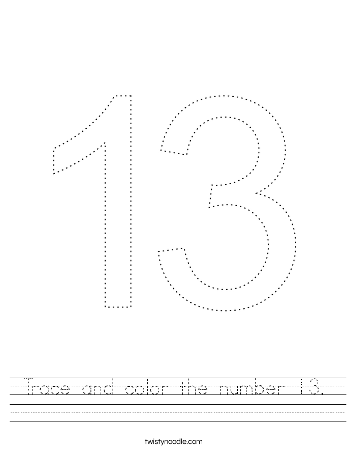 Trace and color the number 13. Worksheet