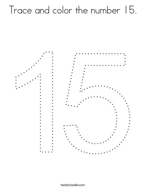 trace and color the number 15 coloring page twisty noodle
