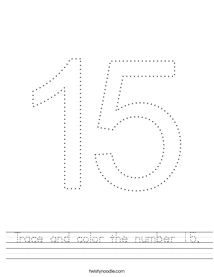Trace and color the number 15. Worksheet