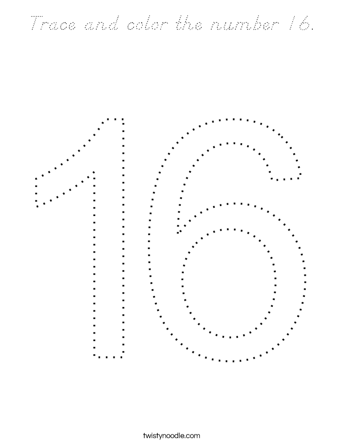 Trace and color the number 16. Coloring Page