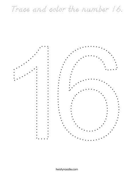 Trace and color the number 16. Coloring Page