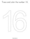 Trace and color the number 16 Coloring Page