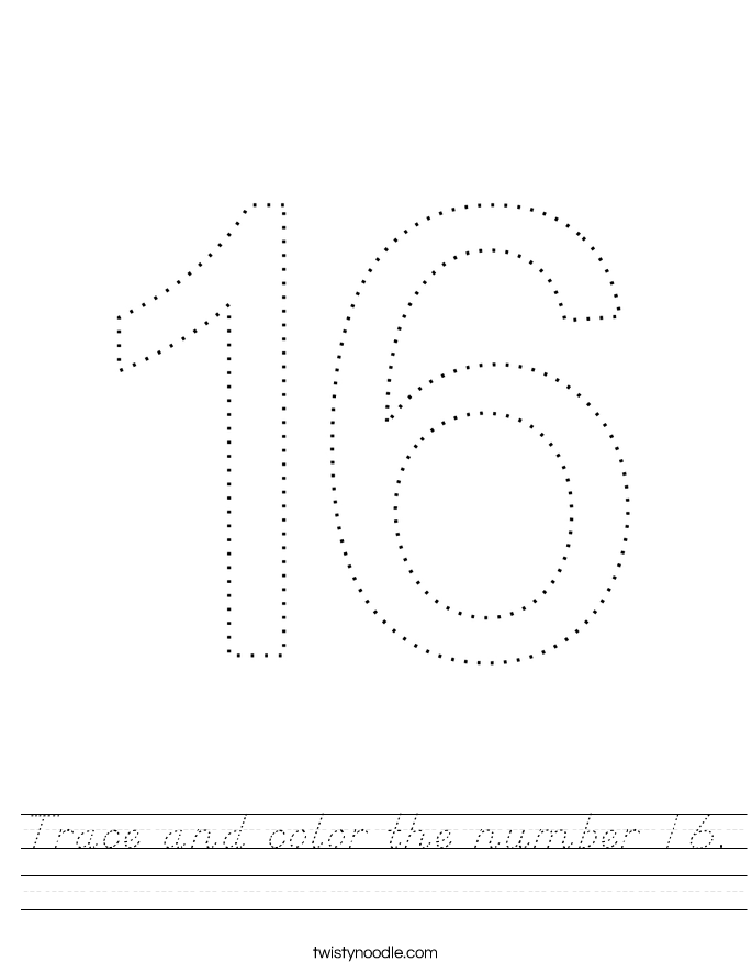 Trace and color the number 16. Worksheet