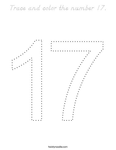 Trace and color the number 17. Coloring Page