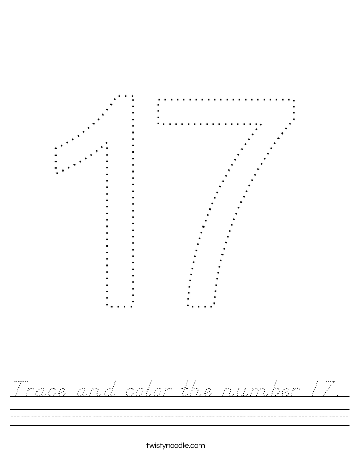 Trace and color the number 17. Worksheet