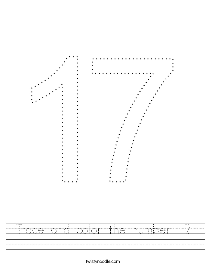 Trace and color the number 17. Worksheet