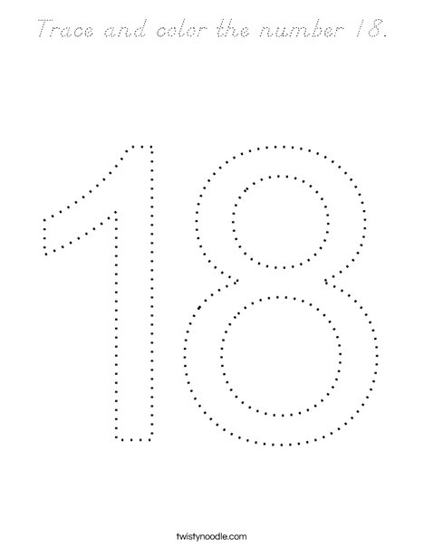 Trace and color the number 18. Coloring Page