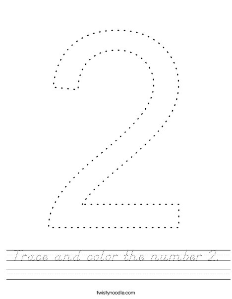 Trace and color the number 2. Worksheet