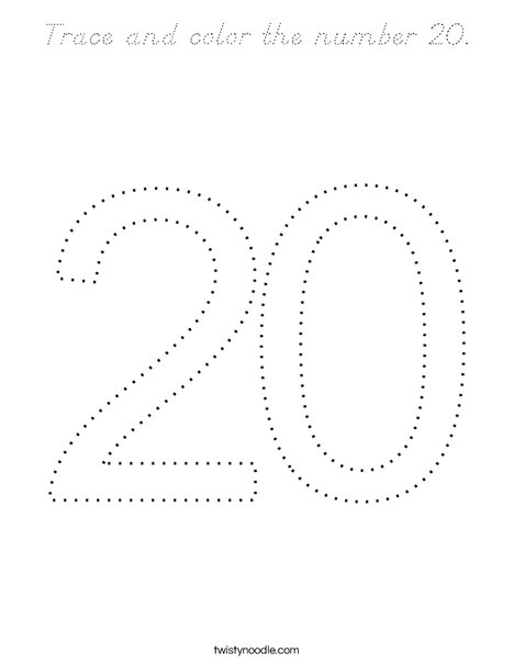Trace and color the number 20. Coloring Page
