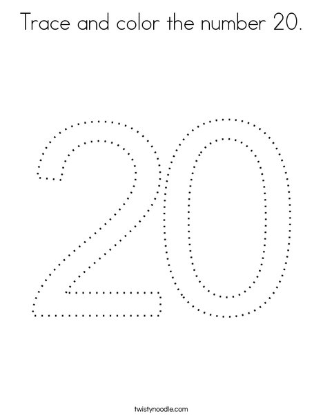 Trace and color the number 20. Coloring Page