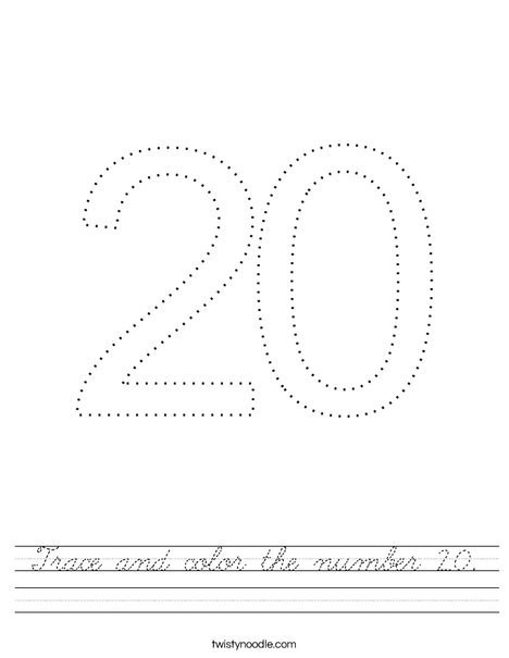 Trace and color the number 20. Worksheet