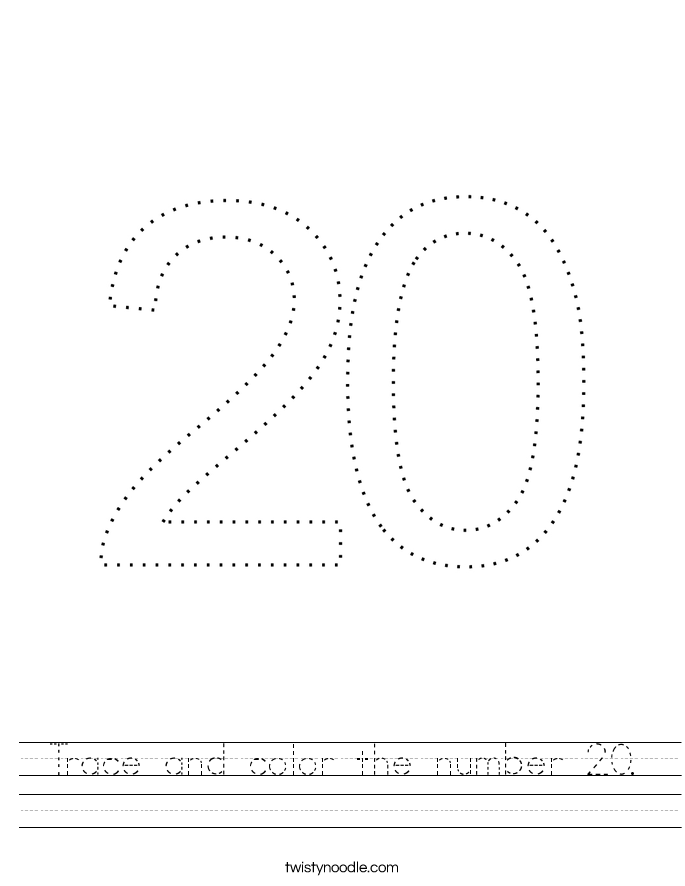 Trace and color the number 20. Worksheet