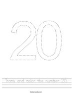 Trace and color the number 20 Handwriting Sheet