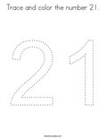 trace and color the number 21 worksheet twisty noodle