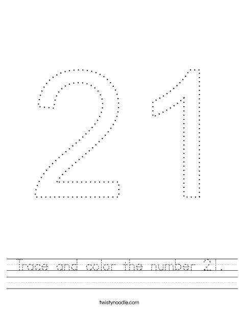 Trace and color the number 21. Worksheet