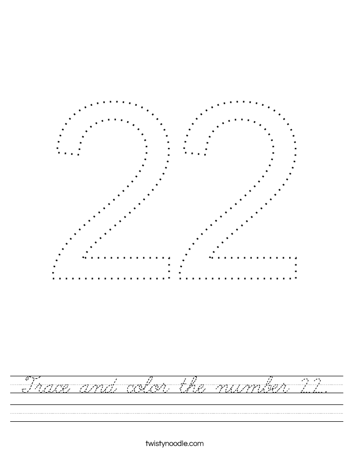 Trace and color the number 22. Worksheet